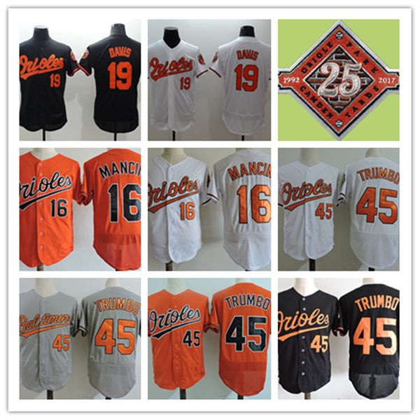 

Mens #16 Trey Mancini Jersey Orange Black White Grey #19 Chris Davis #45 Mark Trumbo Jerseys S-3XL