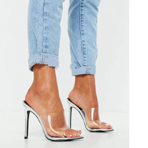 

kolnoo женская сексуальная ручной работы на высоком каблуке сандалии скольжения на peep-toe летняя обувь пвх кожа тапочки мода партия выпуск, Black