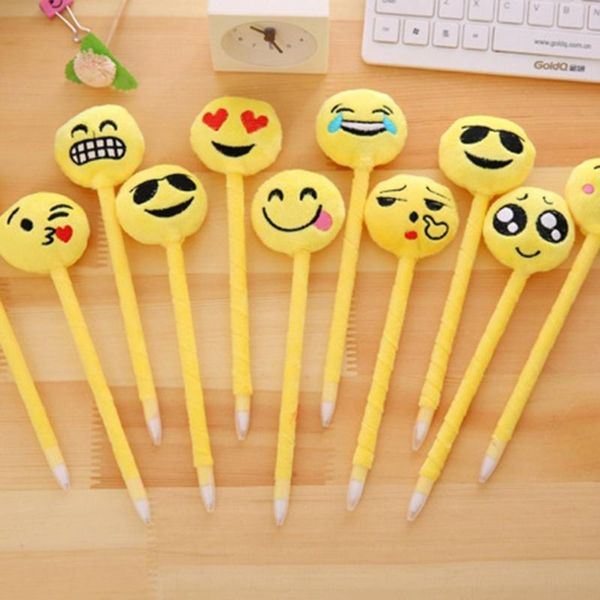 

30 pcs/lot plush expression ballpoint pen cute smile face ball pens for kids gifts toy school writing supplies stationery, Blue;orange
