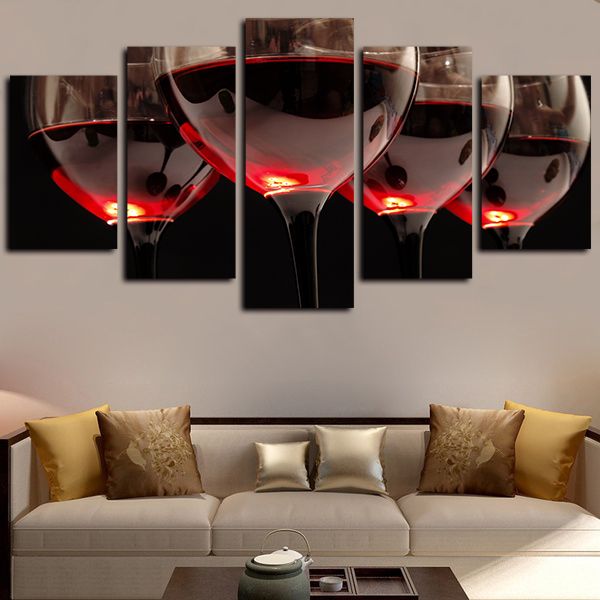

5 pieces canvas wall art delicate red wine glasses pictures modern hd print on canvas oil painting giclee artwork