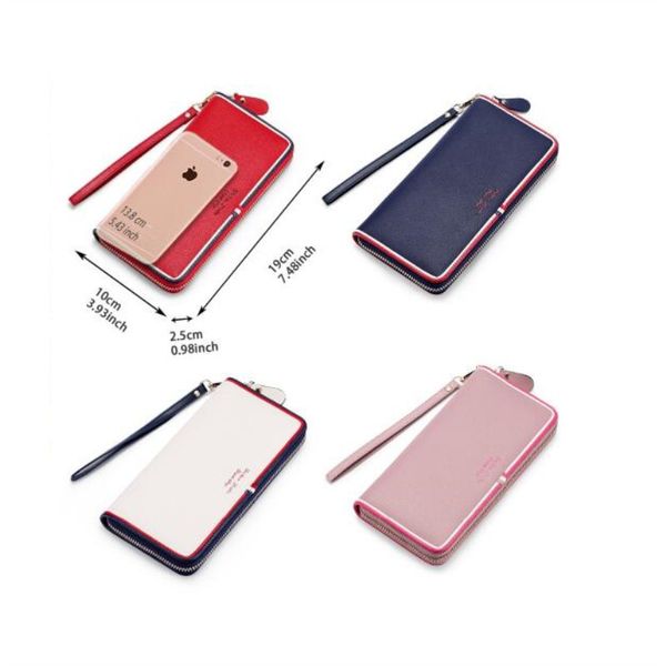 

genuine leather wallet women long zipper women purse classic red white and blue long clutch phone wallet female, Red;black