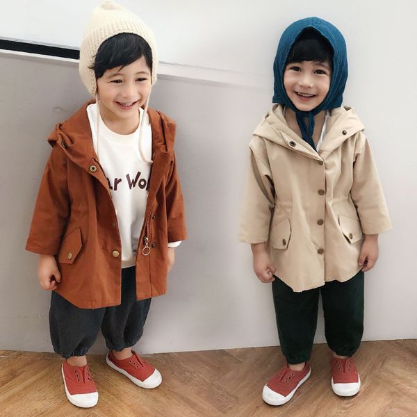 

Fashion New Children's Long Trench Korean Boys and Girls Solid Hoodies Jackets Baby Coats Toddler Jackets Outwear Baby Clothes, Khaki