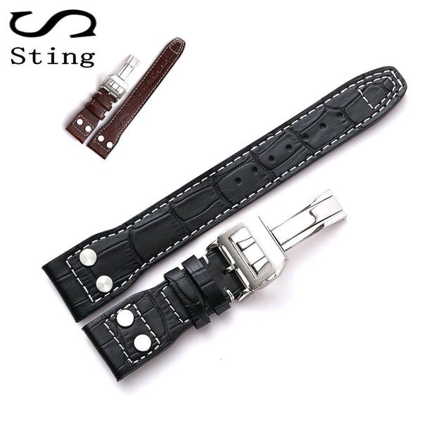 

sting sting 1pcs genuine soft calf leather watch band strap for mark 17 series watches accessories 22mm belt bracelet with rivet t190620, Black;brown