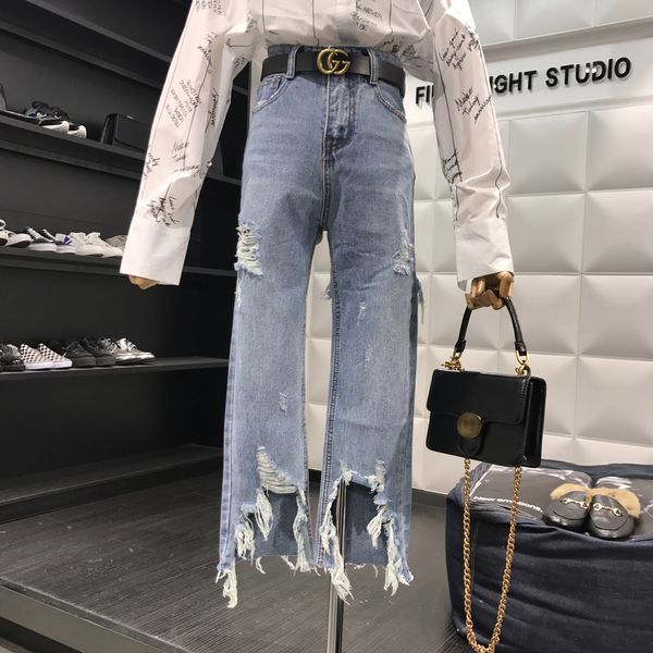 

plus size 4xl tassel loose stretch women jeans denim jeans woman spring autumn flare pants capris blue ladies j383