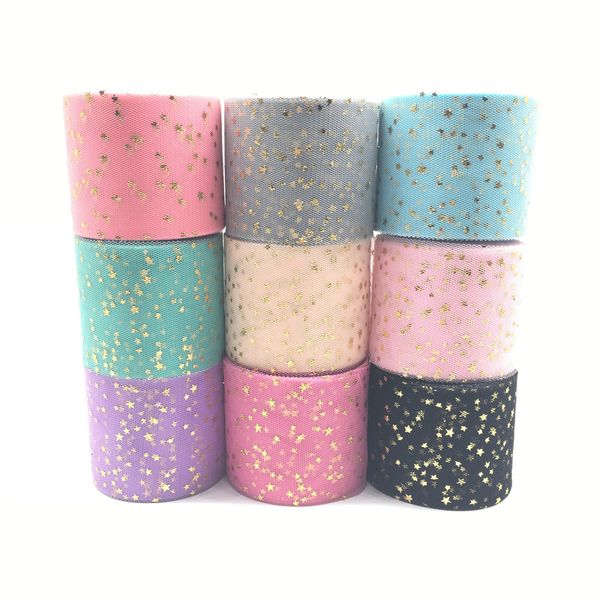

width 6cm golden star spot printed glitter tulle mesh roll spool tutu pom soft squine tulle diy crafts decoration
