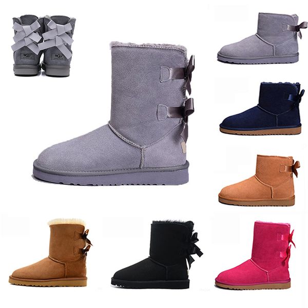 

2019 WGG Bow rosette bow-knot Knee Boots Half Ankle boots Australia Black Grey Chestnut Navy Blue Red Brown Women Girl Snow Boots US5-10