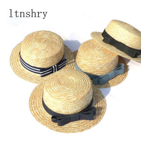 

summer parent-child sun hat able women sun block hat girl bow straw block vacation seaside beach simple casual cap, Blue;gray