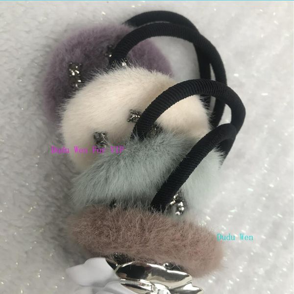 

fashion sytel cute fur hair tie logoo hairy hair rope with pouch luxury classic shining stone hair accessories party gift xmas gift