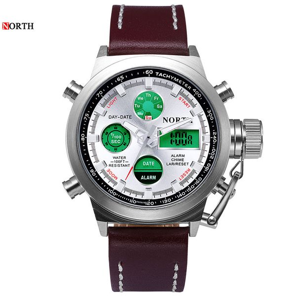 

2019 fashion men sports watch waterproof designed running outdoor wristwatch multi-function led double display quartz watches, Slivery;brown