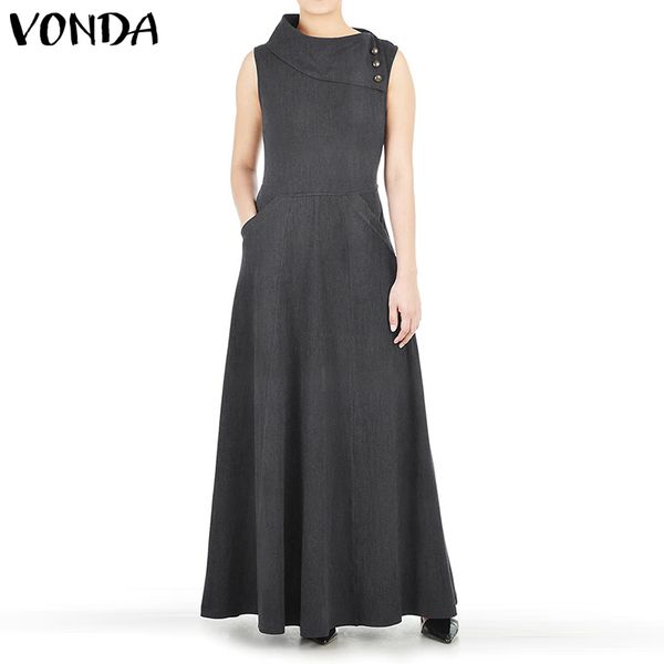

robe dress women vintage sleeveless asymmetrical neck party long dress 2020 summer beach sundress casual plus size vestido, Black;gray