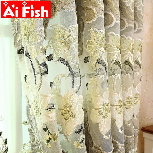 

embroidery chenille embroidered semi-blackout curtains european style fabric and tulle for living room villa bedroom m011-40