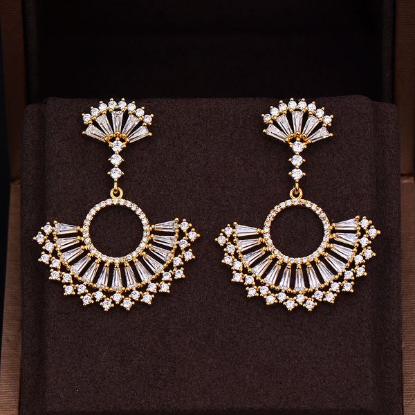 

godki brand new fashion popular luxury crystal zircon drop earrings fan-shaped earrings dangle earrings for women 2 colors, Silver