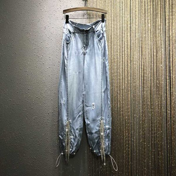 

drill casual women thin denim trousers spring summer 2020 fashion loose elastic waist jeans harem pants women cotton, Black;white