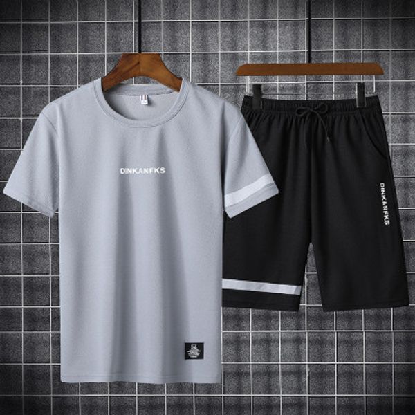

mens sport suits summer casual sets mens designer two-pieces youth fashion sports clothing solid color short sleeve + shorts sale, Gray