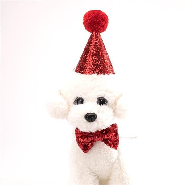 

2pcs navidad 2019 pet dogs cap with bowknot cat dog santa claus christmas hat decorations for home ornaments kerst new year 2020