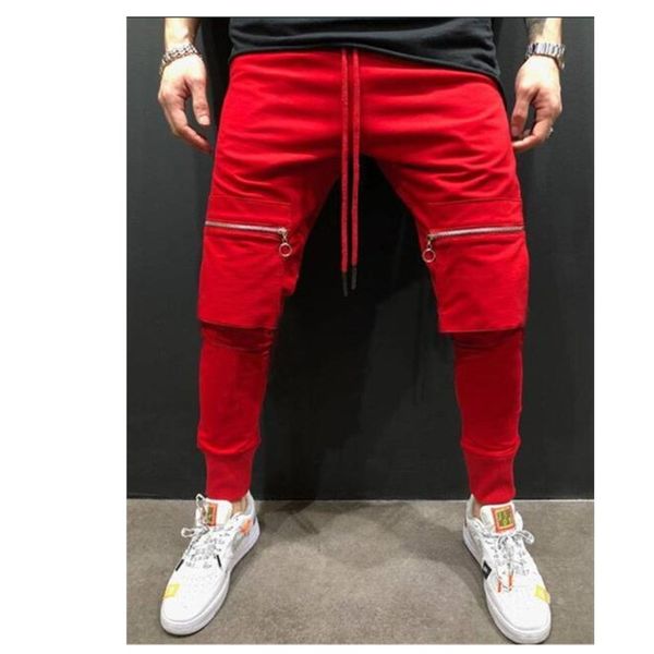 

men's pocket sport casual trouser pants fit casual hip hop tracksuit bottoms long pants, Black