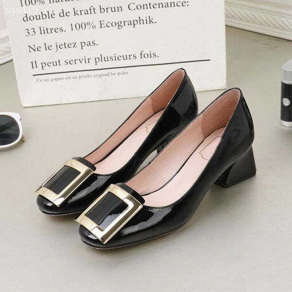 

shallow mouth leather women's shoes thick heel single shoes mid heel small leather shoes ladies block heel work luxury classic