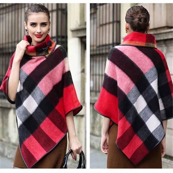 

new women clothes fashion cashmere oversized sweater plaid knit cape cloak poncho shawl sale, White;black