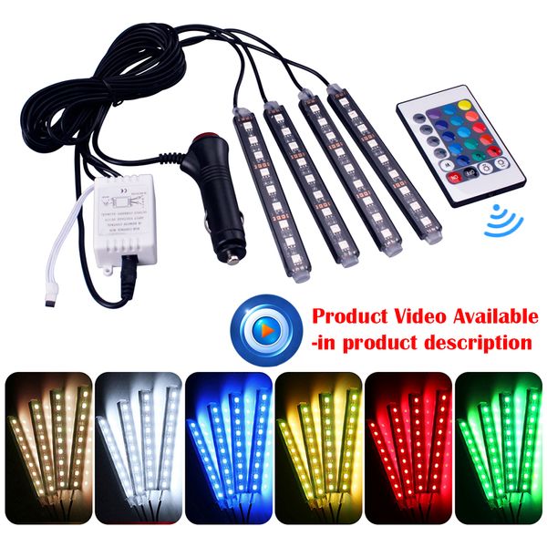 

4 in 1 car rgb decorative 9 led drl strip light dc 12v auto remote control interior floor remote control decal atmosphere lamp