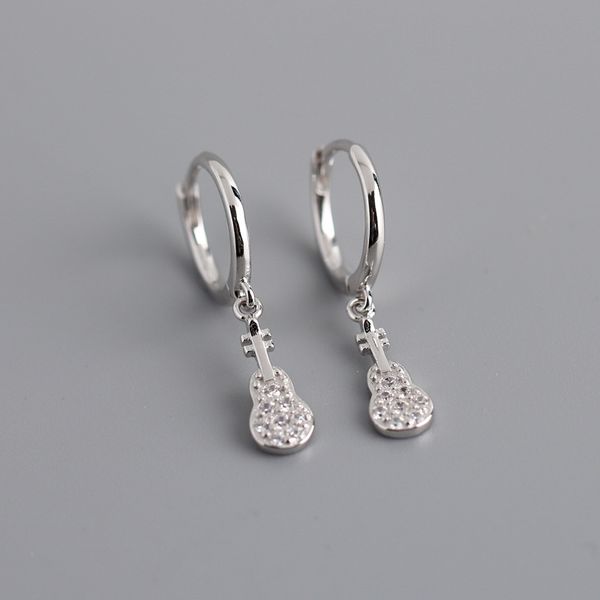 

hoop & huggie fashion s925 sterling silver earrings guitar shaped zircon personality trend for women gifts, Golden;silver