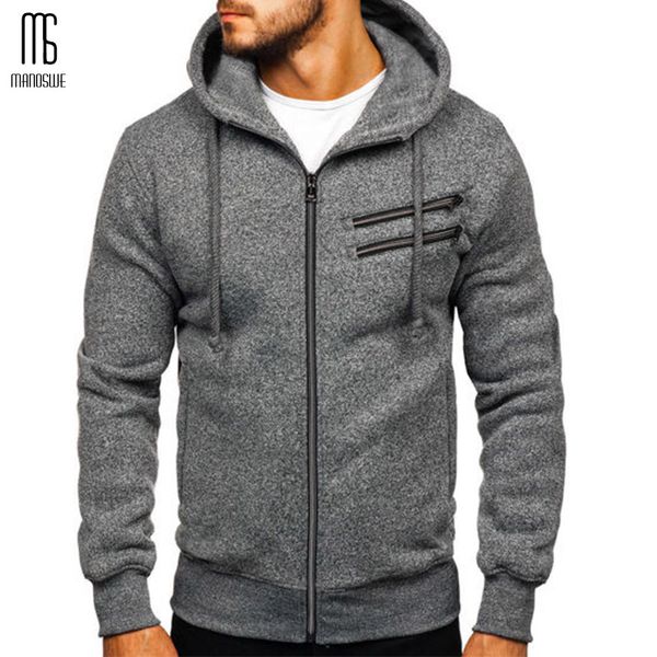 

manoswe hoodies sweatshirt 2019 casual fashion mens slim streetwear sportswear winter fleece hoody solid color jackets clothing, Black