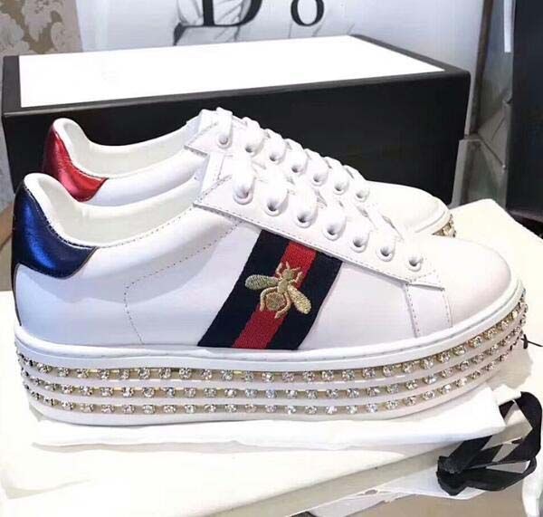 

designer sneakers fashion luxury designer women high platform lace up ace leather with crystal bottom running trainers03 cs08, Black