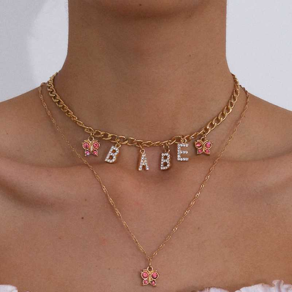 

bohemian cute butterfly choker letter crystal necklace for women gold color clavicle chain 2020 fashion female choker jewelry, Silver