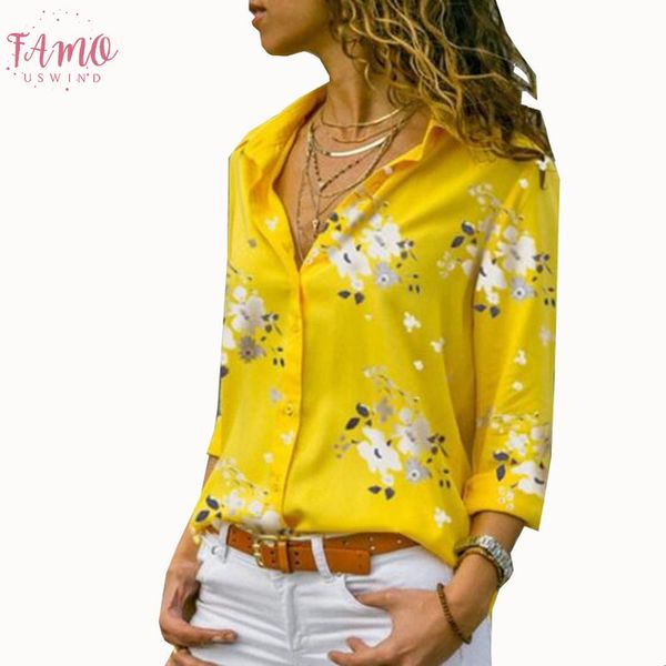 

women blouses 2020 autumn elegant long sleeve print v neck chiffon blouse female work wear floral shirts plus size 5xl lapel, White