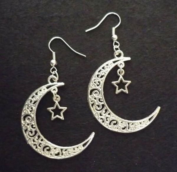 

цинковый сплав ancient silver hollow moon star шарм мотаться серьги мода творческий женщин ювелирные изделия конструктора серьги лучший друг