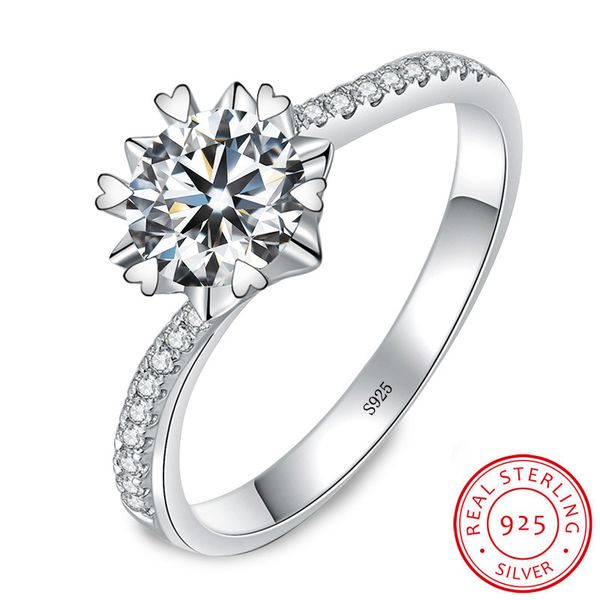 

original solid 925 silver 6.5mm sona diamant wedding ring elegant women twist snow flower engagement ring jewelry gift xr281, Slivery;golden