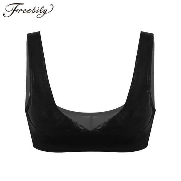 

womens sports bra sheer double layer mesh female seamless underwear chest brace up posture corrector shapewear bra push up, White;black