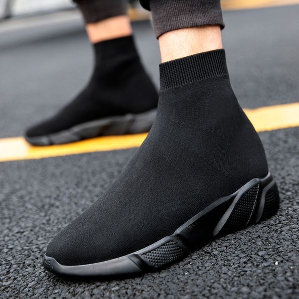 

2019 fashion trend couple socks boots shoes high lace up men breathable winter casual shoes schoenen thick soled ankle boots, Black