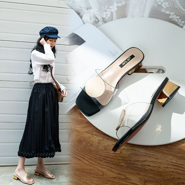 

female shoes slippers casual summer woman slides med rivet 2020 beach fabric metal decoration basic hoof heels pu, Black