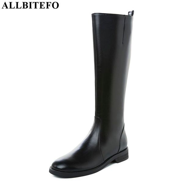 

allbitefo natural genuine leather comfortable casual women boots mid-calf boots new ladies winter causal girl shoes long, Black