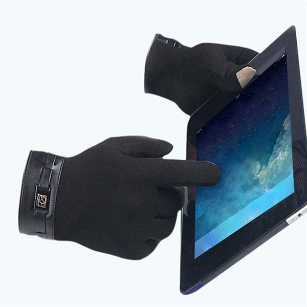 

winter autumn gloves men' women touch screen full finger non-slip thick warm woolen cashmere wrist gloves male mittens 6a1099, Blue;gray