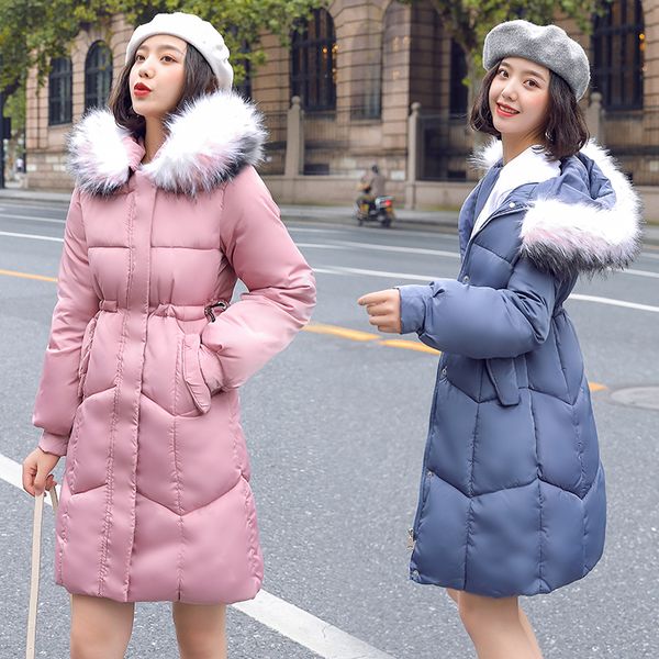 

2019 new winter women parkas jackets casual slim thick warm big fur collar female slim sintepon parkas outwear coatl, Tan;black