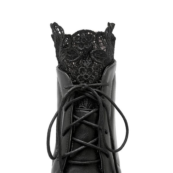 

ymechic 2018 lady lace up platform block high heel ankle short motorcycle boots white black womens autumn gothic shoes plus size