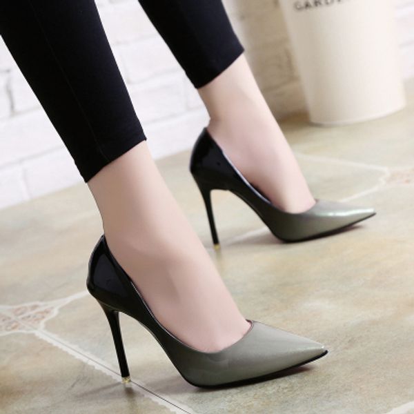 

2019 spring new super high heels with shallow mouth color matching pointed nightclub office women single shoes silver, Black