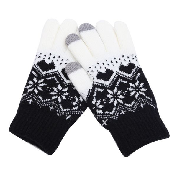 

warm winter gloves screen sense wool knitted wrist gloves snowflake full finger mittens for women men, Blue;gray