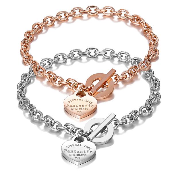 

love heart bracelet&bangle eternal love pendant fashion stainless steel brand tiff design women elegant chain jewelry gifts, Golden;silver
