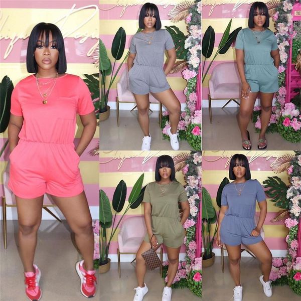 

womens jumpsuits slim short sleeve backless shorts ladies rompers summer breathable female clothing solid color designer, Black;white