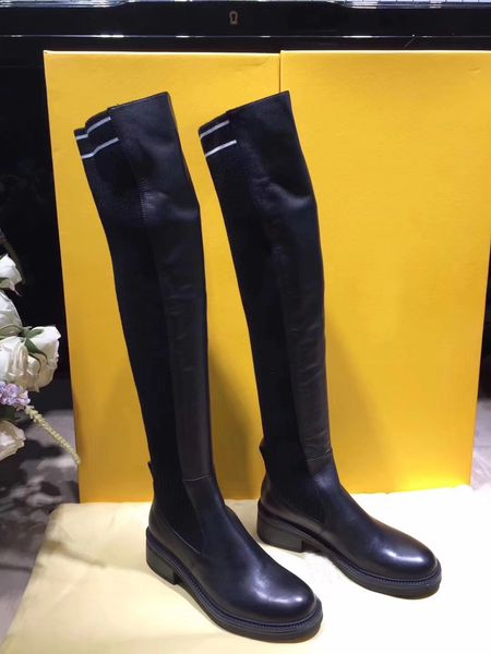 

black nappa cuissard long boots women stretch fabric02 thigh high boots designer stripe leather creepers girl casual dress shoes
