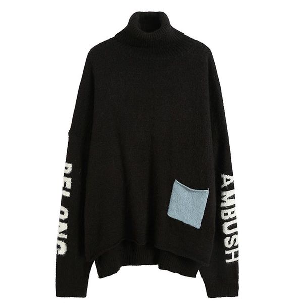 

ambush turtleneck knit мужские женские кофты уличная одежда kanye west hip hop повседневная пуловерная куртка с высоким воротником, White;black