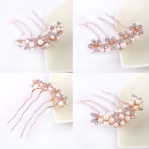 

new fashion girls pearl hair combs wedding hair accessories pin rhinestone tiara bridal clips bride jewelry headdress, Slivery;white