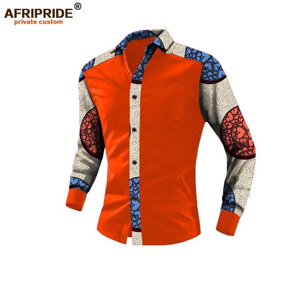 

2019 spring african casual shirt for men afripride long sleeve single breasted notched collar men's shirt 100% cotton a721202, Red