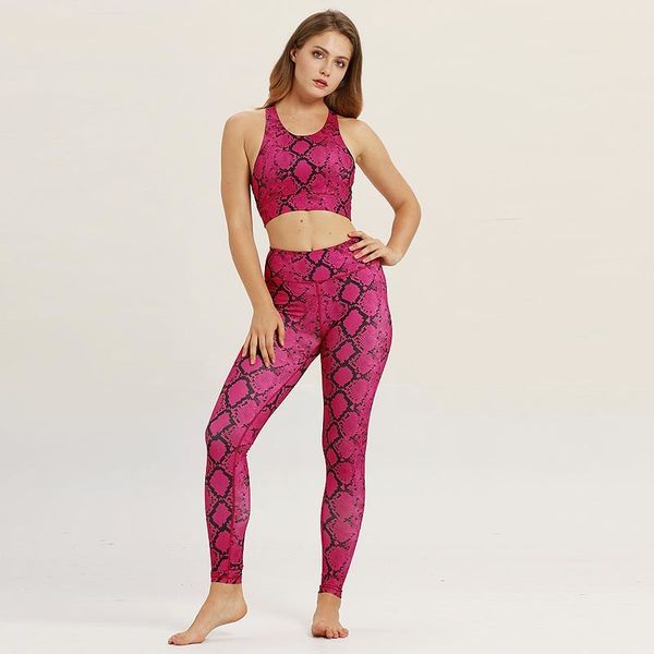 

salspor snake print sportswear women red two-piece yoga set sport outfit for woman gym clothing workout fitness suit