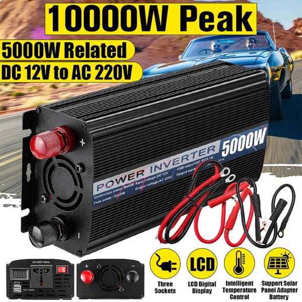 

efficient dual usb inverter 10000w voltage transformer modified sine wave power inverter dc 12v to ac 220v converter+led display