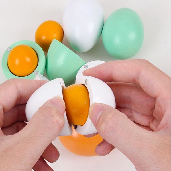 

fashion easter artificial wood egg baby diy magnetic egg with egg yolk can open child toy party supplies wy535q