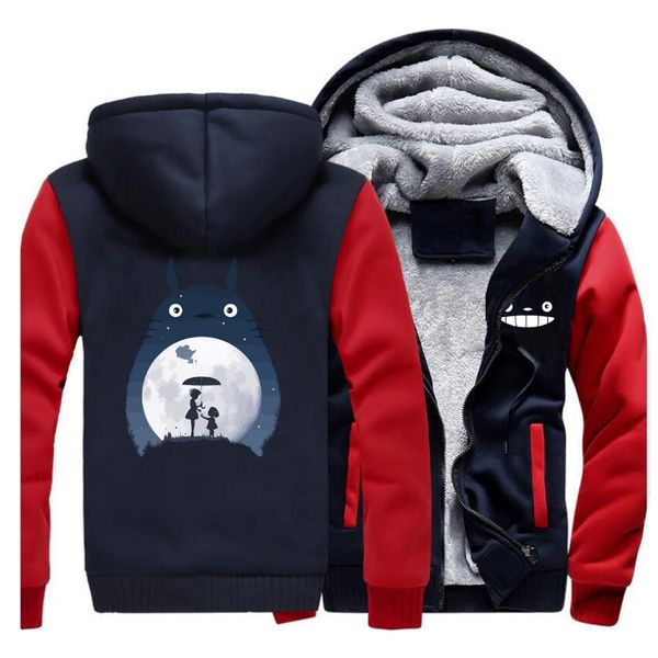 

2019 mens hoody japan anime cartoon cute totoro winter sportswear thick coat fashion sweatshirt raglan warm clothing, Black