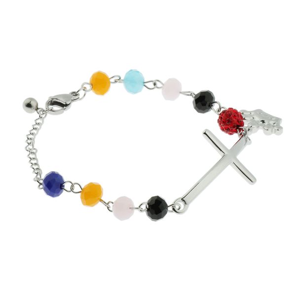 

women cross bracelet crown colorful beads pendant adjustable, Golden;silver